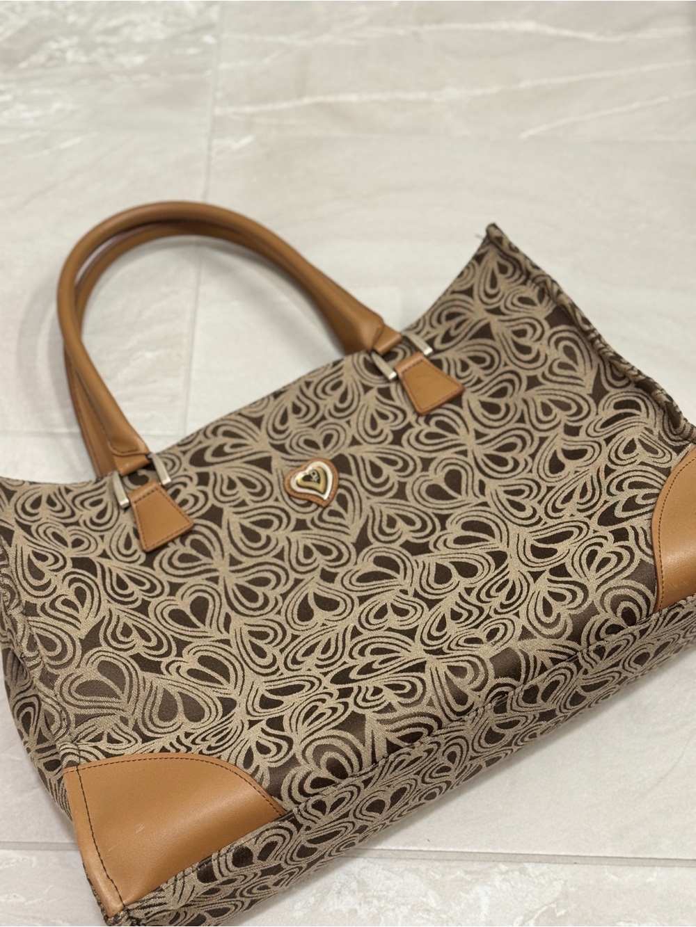 Diane Von Furstenberg Large Brown Heart Jacquard Travel Tote Bag
